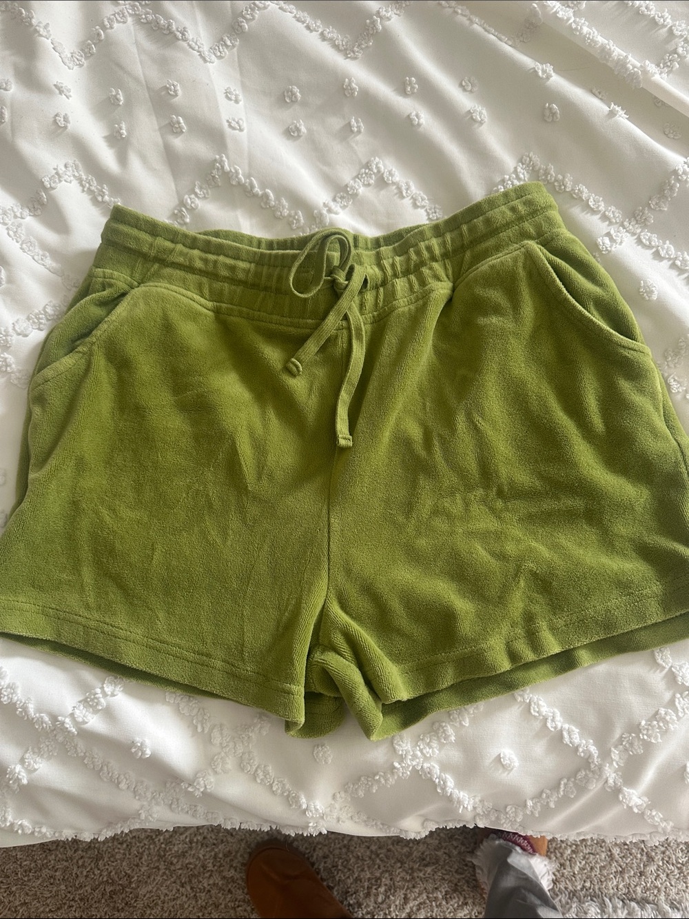 Green Fleece Drawstring Women's Shorts